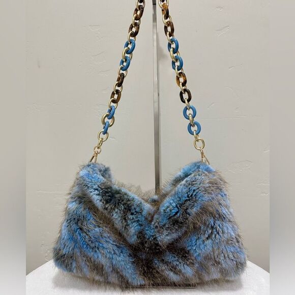 2 Tone Handmade Genuine Beaver Fur Soft Slouchy Clutch/Shoulder Bag/Crossbody - Picture 2 of 16